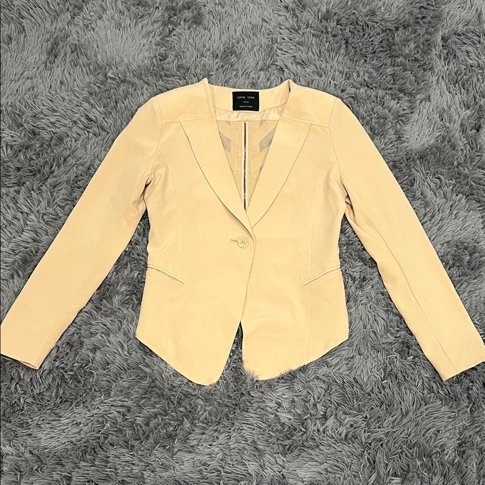 Love Tree Cream Structured Blazer Back Zip Detail Small